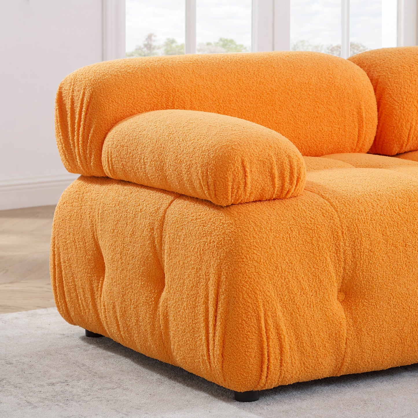 Modular Sectional Sofa, Button Tufted Designed and DIY Combination,L Shaped Couch with Reversible Ottoman, Orange Teddy Fabric