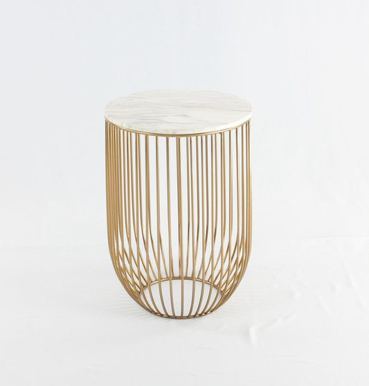 Mie Side Table - Carrara Marble Top & Gold Base-0